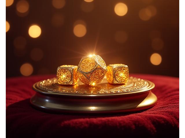 Golden, shimmering 'Limited Edition' text on an exclusive, ornate dice set